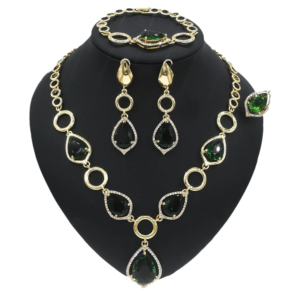 Изысканный и роскошный набор ювелирных изделий Yulaili из изумруда и маркиза, классическое свадебное ожерелье, серьги, браслет
