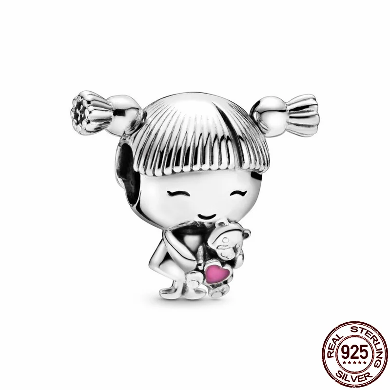 

100% Real 925 Sterling Silver Cartoon Robot Boy Girl Couple Series Fit Original 3mm Bracelet& Bangle Making Fashion