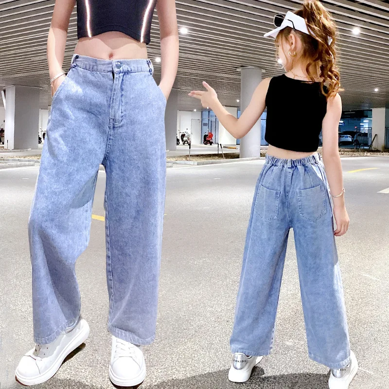 

Girls Jeans Summer Thin Section 2021 Casual All-match Wide-leg Pants Teen Girl Loose Trousers
