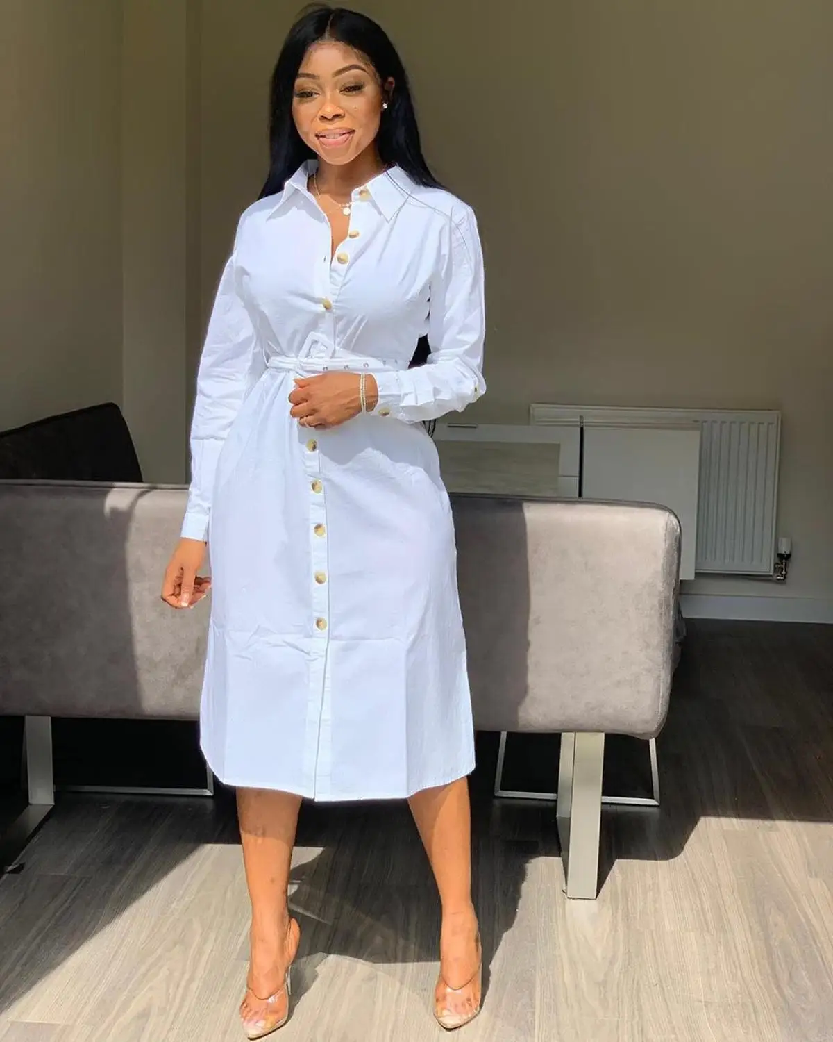 Женские платья рубашки элегантные в африканском стиле с карманами новинка