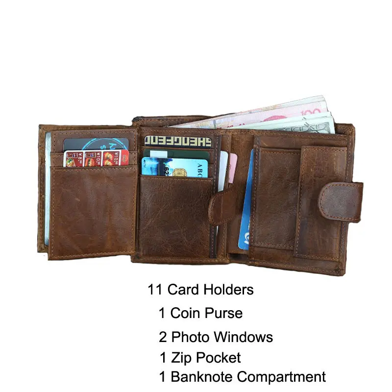 Coin Purse Men Wallet Leather With Coin Pocket Genuine Crazy Horse Organizer Male Short Wallet For Boys Dropshipping Wholesale