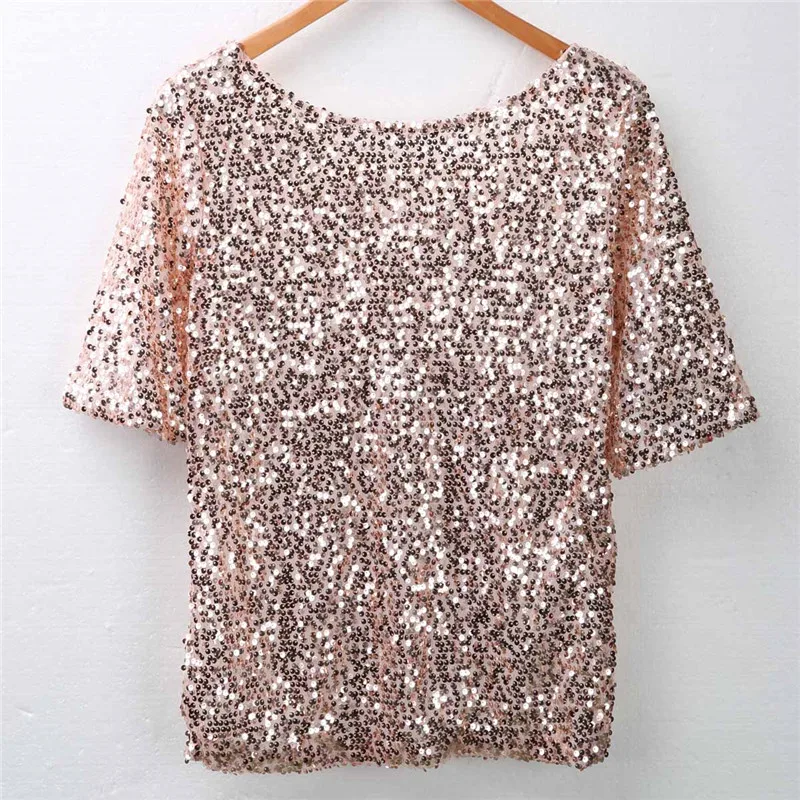 Женская блестящая блузка с длинным рукавом Modis золотистая блестками Свободный