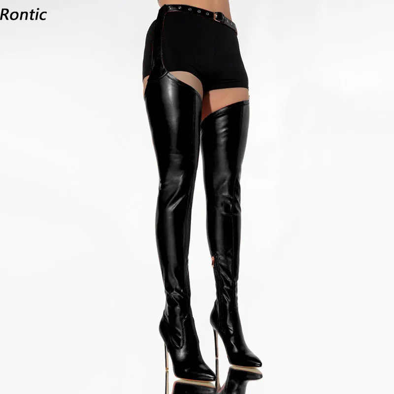 

Rontic Handmade Women Spring Long Boots Stretch Cloth Side Zipper Thin High Heels Pointed Toe Black Red Party Shoes US Size 5-15