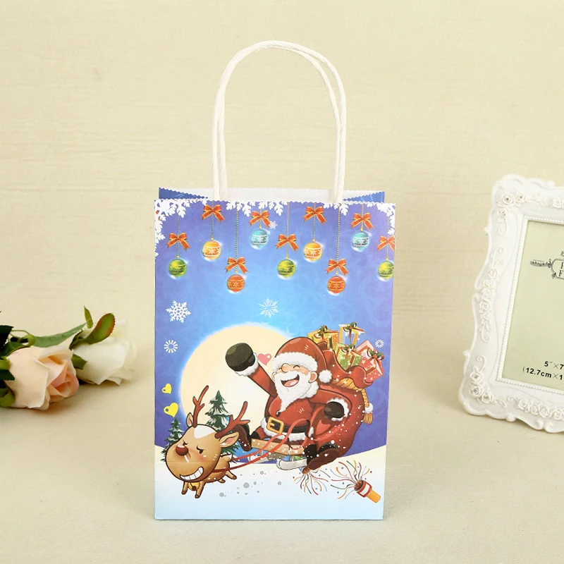 10 шт./лот маленькие бумажные подарочные пакеты с принтом на Рождество и ручками