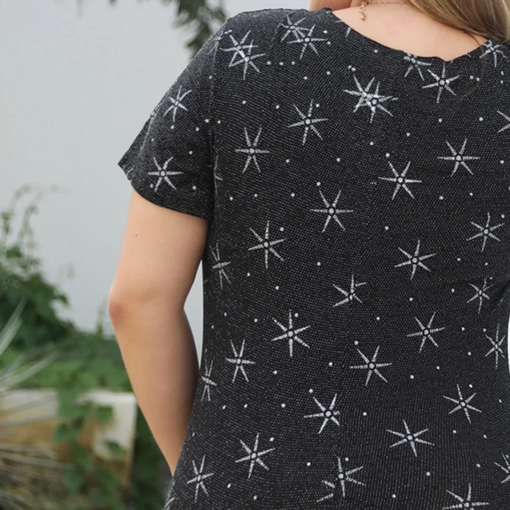 

Plus Size Summer Dress Women Casual Loose Print Style High Waist O Neck Summer Dresses Elegant Knee Length Party Dress Vestidos