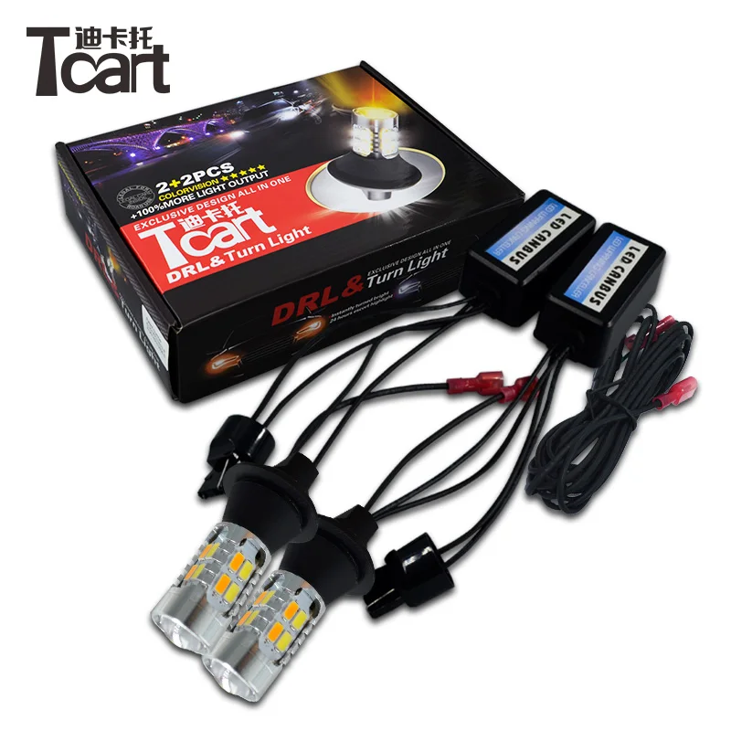 

Tcart Car DRL Daytime Running Lights Turn Signals Auto Led Bulbs White+Golden Lamps WY21W 7440 for chevrolet cruze accessories