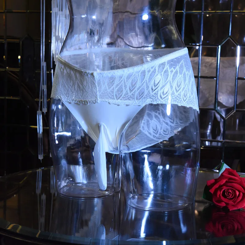 

Sexy Breathable Men's Panties Lace U Convex Pouch G-string Sheer Hollow Out COCk Ring Brief JJ Open Low Rise Gay Wear Plus Size