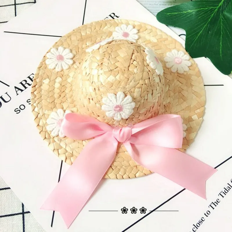 

1PC Pets Straw Hat Pets Cap Daily Decor Sunhat Pet Flower Straw Hat Dog Handcrafted Adjustable Floral Summer Spring