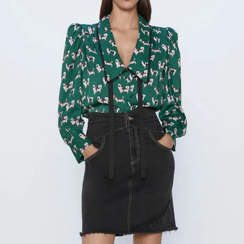 

Женская шифоновая блузка с завязывающимся бантом, в стиле Питера Пэна, повседневная, офисная, с принтом Пеппи, шикарная, осенняя