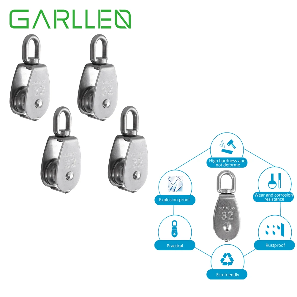 

GARLLEN 4pcs Stainless Steel M32 Pulley Single Wheel Swivel Lifting Rope Pulley High Quality Tool For Hanging Things Below 200kg