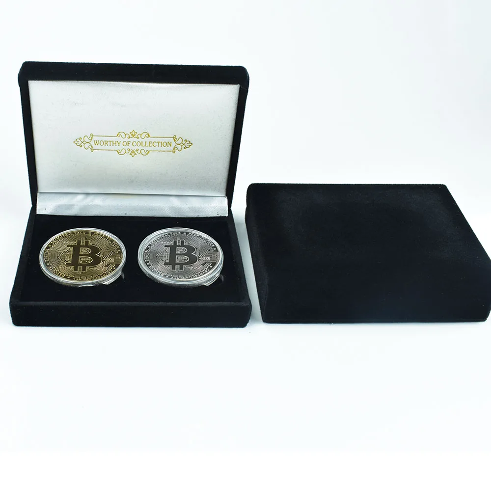 

2pcs Bitcoin Coin with Black Gift Box BitCoin Eth Dssh Dogecoin Litecoin Physical Cryptocurrency Collection Coin