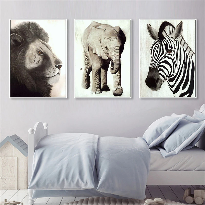 Черно-белый серый слон Зебра животные роспись фотообои животные пейзаж холст живопись фото для домашнего декора
