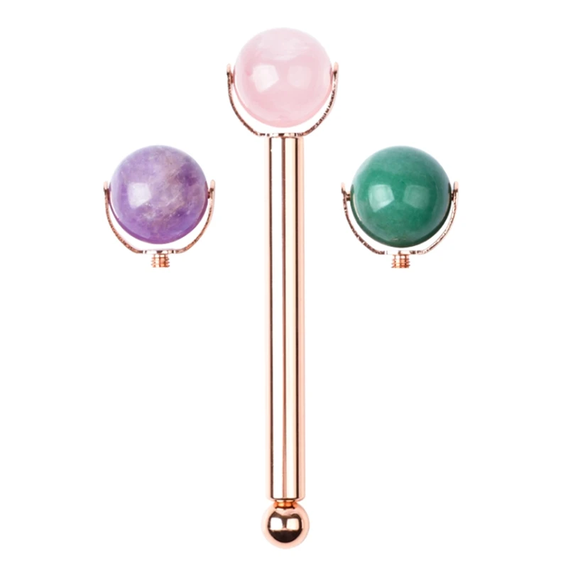 

Natural Crystal Jade Roller Rose Quartz Crystal Jade Ball Facial Massager Facial Massage Tool Green Stone Quartz Roller