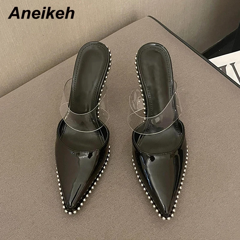 

Aneikeh 2022 New Fashion Crystal Bordered Bling Women Shoes Pointed Toe Slingbacks Stiletto Heels Slippers Femmes Party Sandals