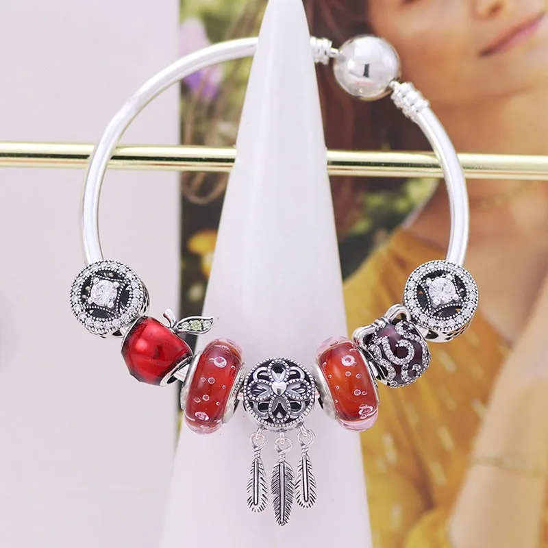 

925 Sterling Silver Retro Charm Dream Catcher Net Beaded Smooth Round Head Pan Bracelet For Women Wedding Party Fashion Jewelry