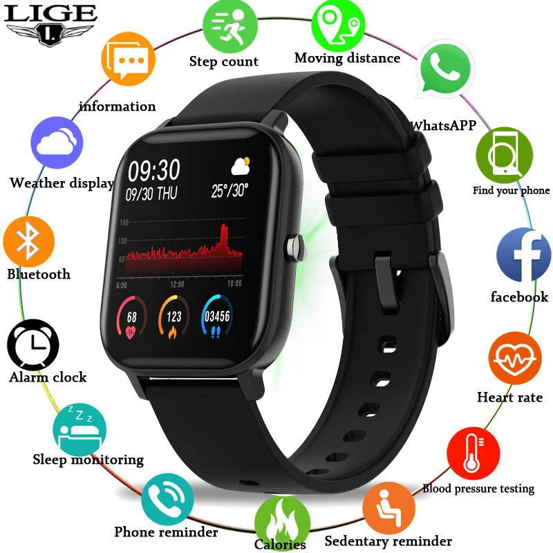 

Умные часы LIGE для мужчин и женщин, пульсометр, монитор артериального давления, напоминания о сообщениях для iPhone, Android, умные часы, фитнес-трек...