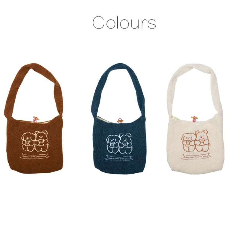 

Women Lamb Like Fabrics Handbag Crossbody Purse Shoulder Bag Cartoon Embroidery 7XEC