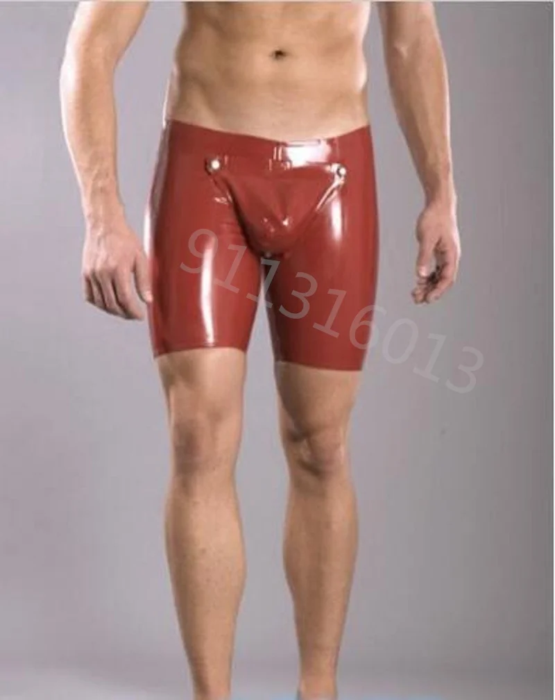 

Sexy Brown Knee Length Latex Men's Shorts SM Rubber Pants Customize Hand-made with Crotch Zipper