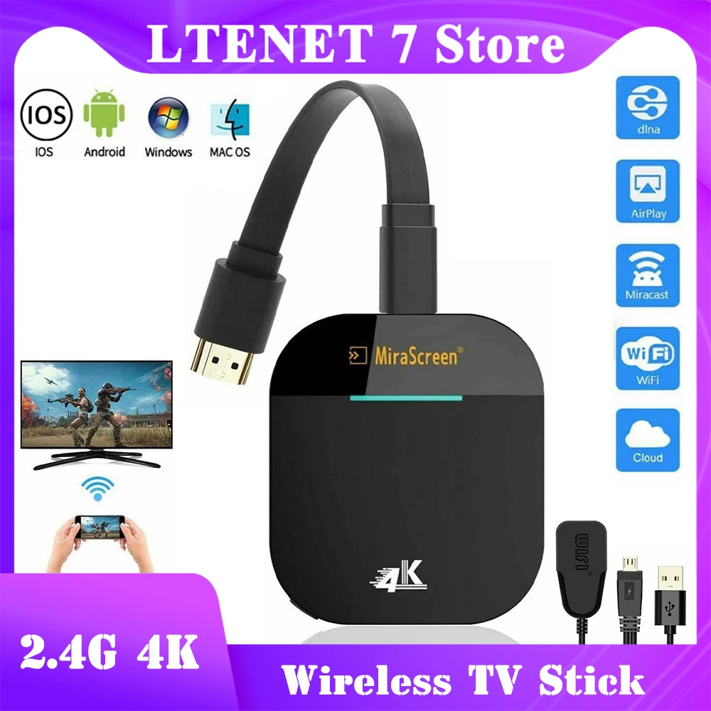 

2021 Wireless TV Stick Mirror Screen 2.4/5G WiFi Display Dongle Receiver Video Adapter Support Miracast Airplay For iOS Android