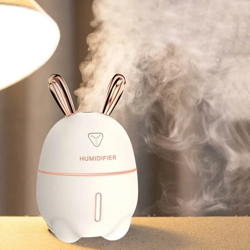 

300ML Mini USB Air Humidifier Cute Rabbit Aroma Essential Oil Diffuser Colorful LED Light Mute Mist Maker for Car Office