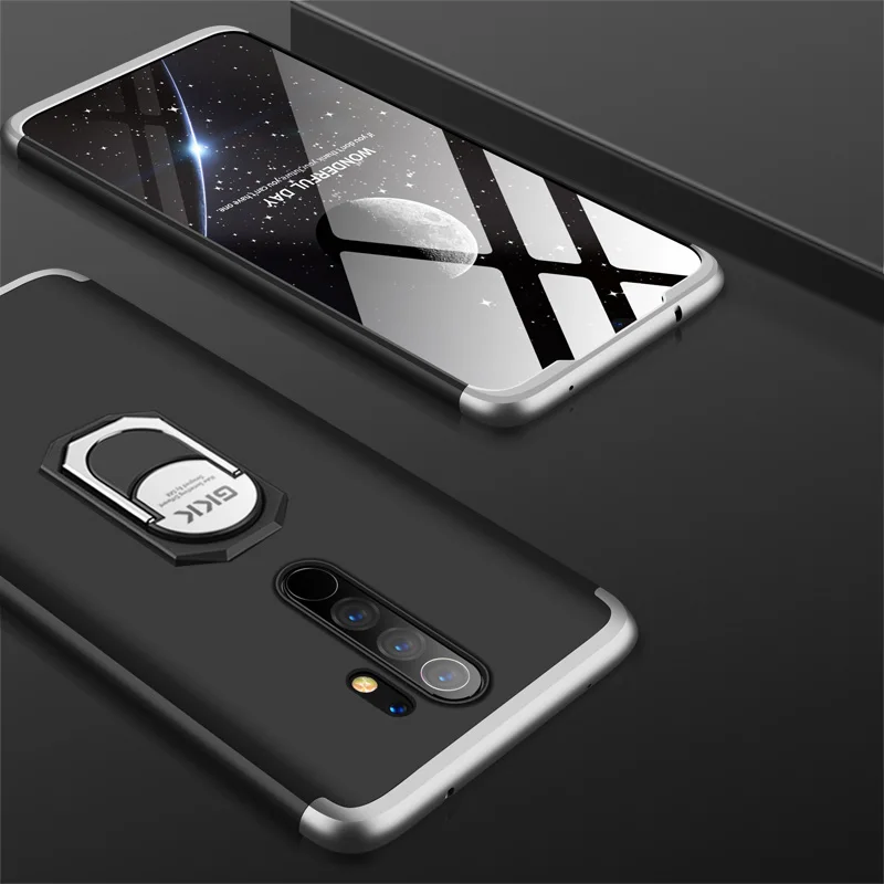 3-в-1 чехол для Xiaomi redmi note 8 Pro Чехол Крышка защитное кольцо магнетизм кронштейн анти-столкновения в виде ракушки для redmi note 8 Coque - Цвет: silver black