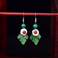 good luck pendant natural stone drop earrings for women ethnic bohemian jewelry silver color green agate earrings party gifts