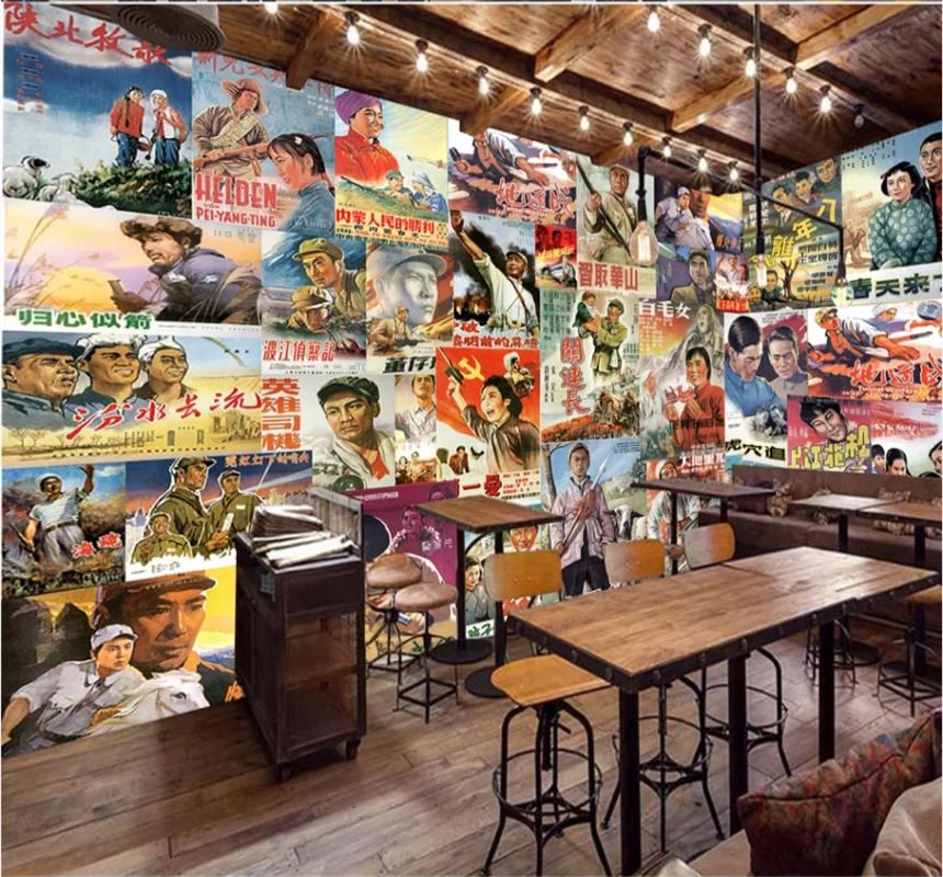 Шёлковистый водостойкий фон на заказ для профессионального оформления стены в стиле ретро в кино, КТВ, кофейне или ресторане.