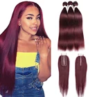 Прямые человеческие волосы Beaudiva 99J 2 #4 #, пряди с застежкой, бразильские волосы, пупряди с застежкой, бордовые 4x2 кружева