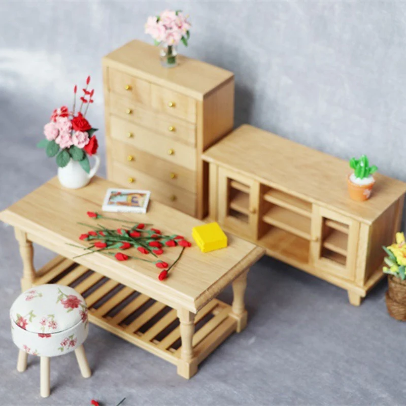

1/12 Five-Layer Wooden Cabinet with Drawers Unpainted Toy House Miniature Children's Toys