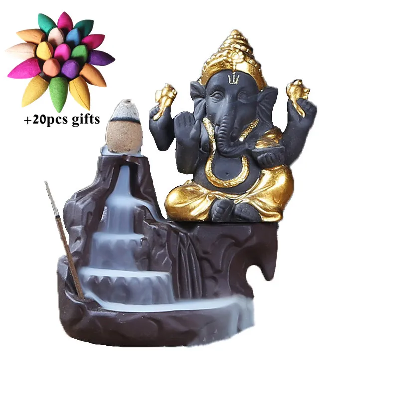 Керамический Бог слон Ganesha курильница для благовоний горелка Индия водопад курильница подставка для ароматических палочек домашний декор+ 20 шт Бесплатные конусы