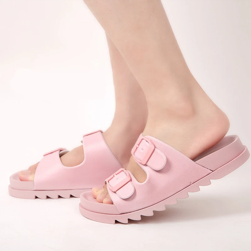 

2022 New Classic Two Buckle Sandals Women Pink Lightweight Thick Sole Flat Slippers Summer Breathable EVA Women's Slides