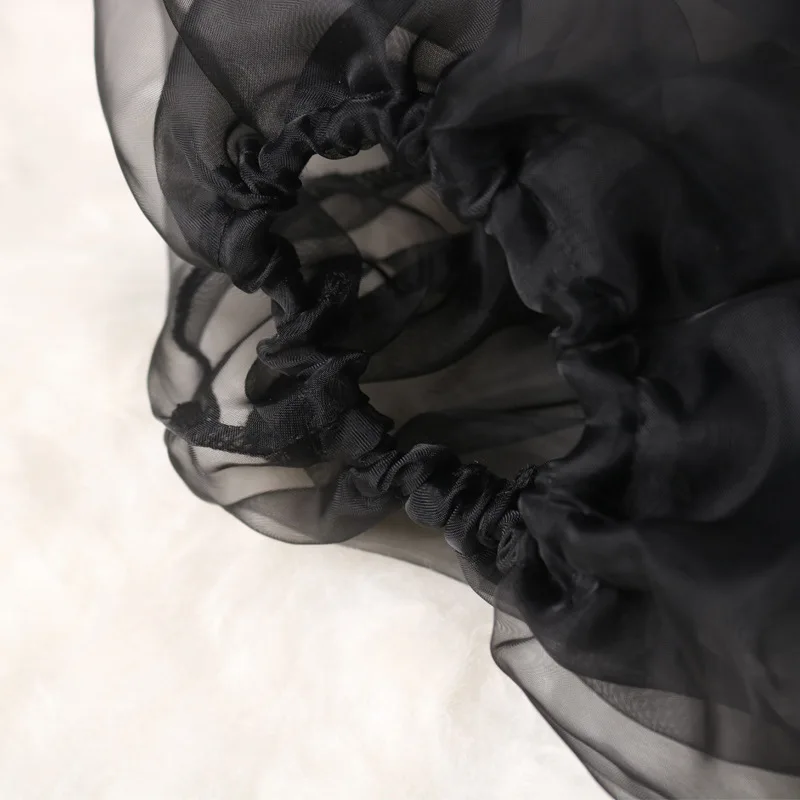 

Elegant Plus Size Jumpsuit Women Office Party Overalls Sexy Mesh See Through Lantern Sleeve Black Fashion Oversize Jumpsuits