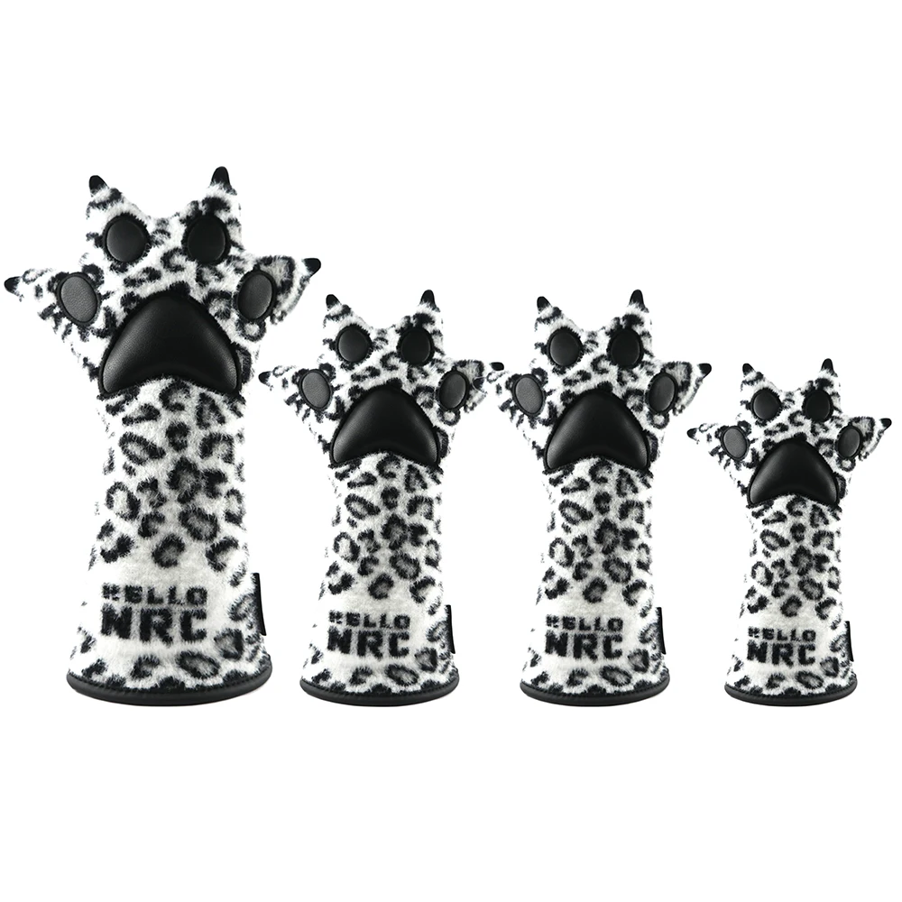 Golf Headcover For Driver Fairway Hybrid PU Leather Leopard Palm Cartoon Design Golf Wood Head Cover Number Tag Cover Protector