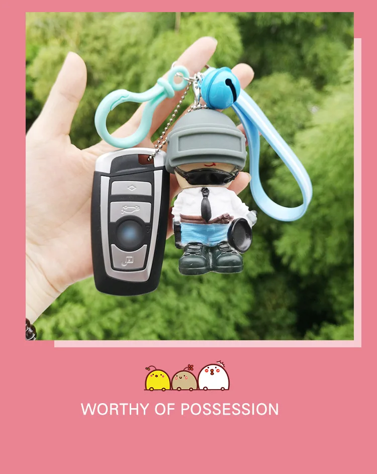 

2020 Creative Fashion PUBG Keychain Level 3 Helmet PVC Doll Saucepan Key Chain Ring Fans Battle Grounds Keyring Gift Llaveros