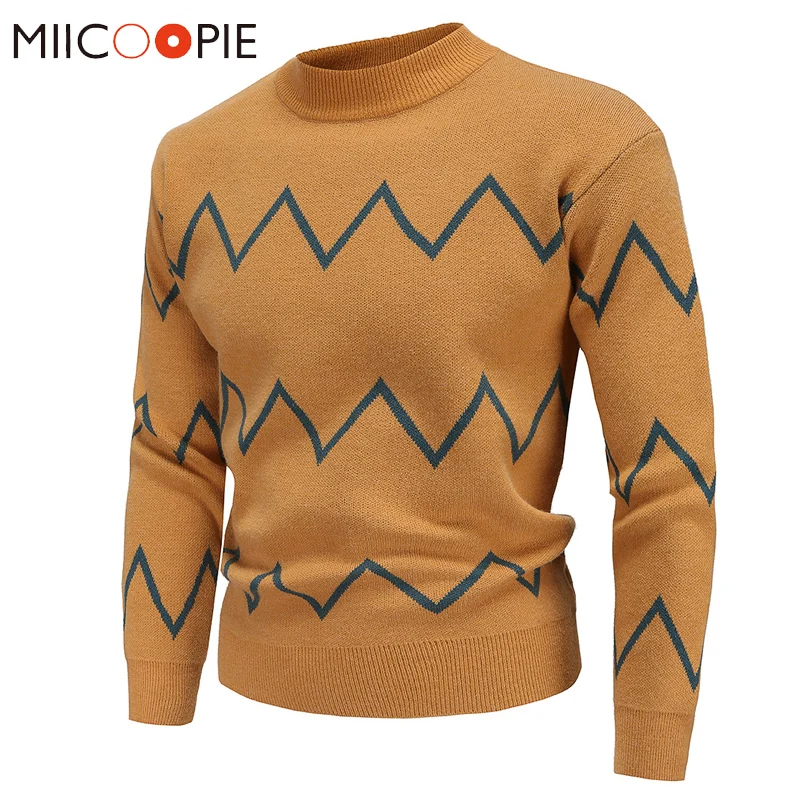 

Мужской трикотажный свитер, Повседневный хлопковый пуловер в полоску с круглым вырезом, винтажный свитер для мужчин, уличная одежда, осень ...