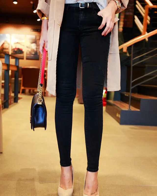 2019 корейский стиль женские узкие джинсовые брюки джинсы с высокой талией