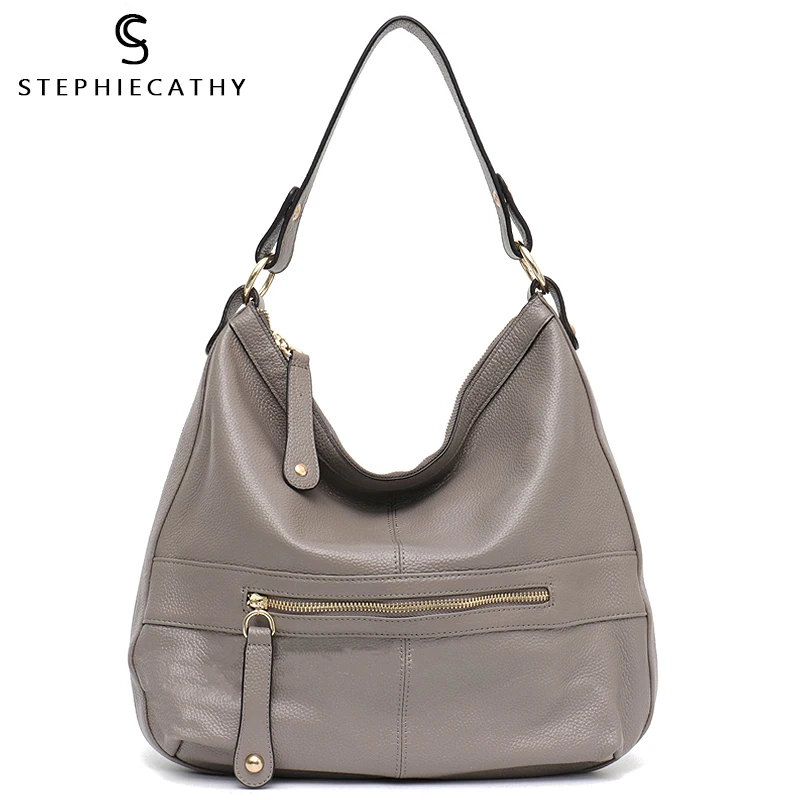 Женская вместительная сумка хобо SC из натуральной кожи на молнии через