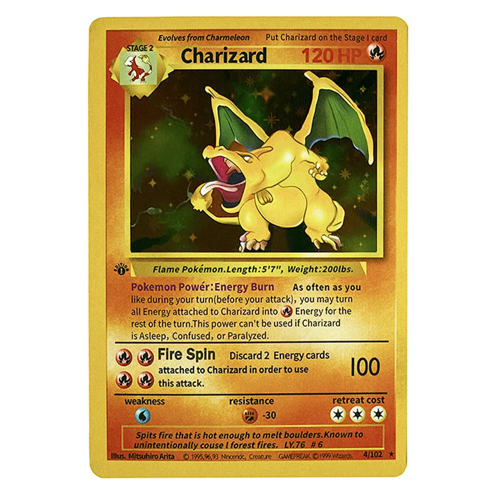 Juego de 10 tarjetas coleccionables de pokemon 1999, tarjetas de primera generaci&oacute;n, Charizard Raichu Mew Vulpix Venusaur-1