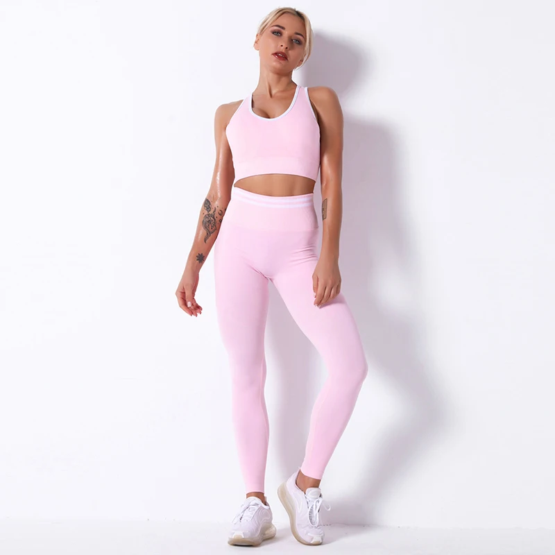 

New seamless knit bra set sexy hips fitness yoga pants women's running sports bra