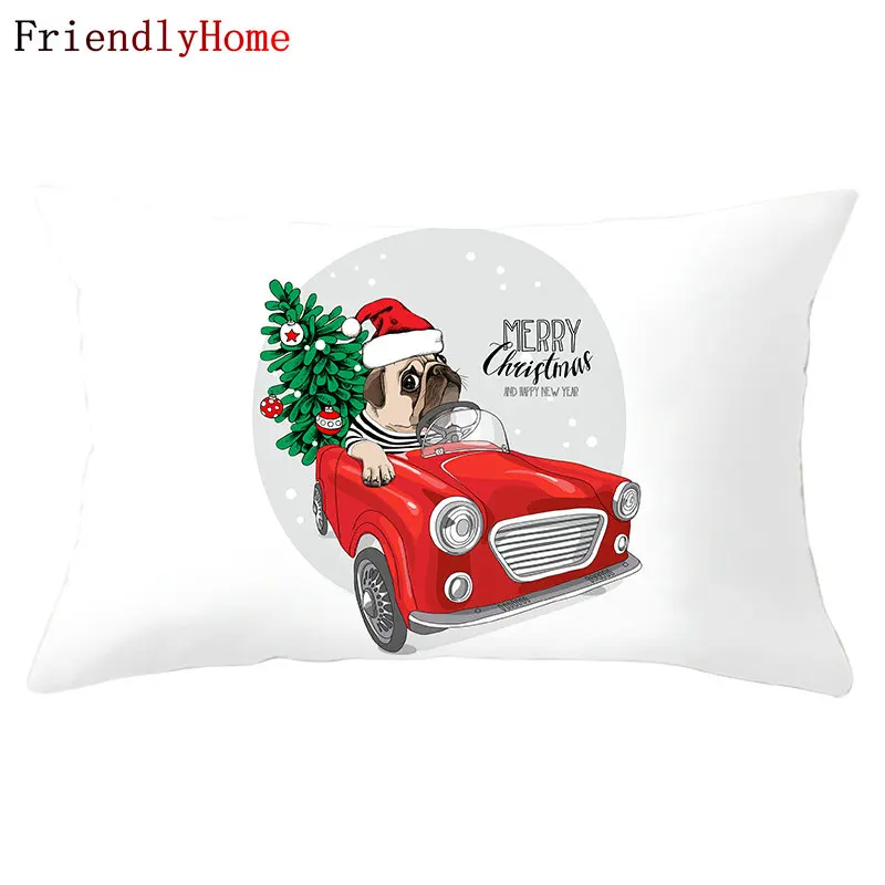 

30*50cm Red Christmas Truck Pillow Case Home Decoration Dog Tree Printing Sofa Waist Cushion Cover Car Throw Pillow Covers