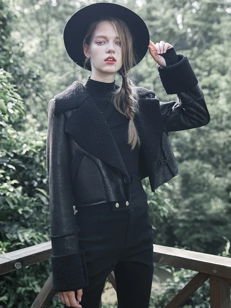 Женская куртка-кардиган в стиле панк черная приталенная куртка с отложным