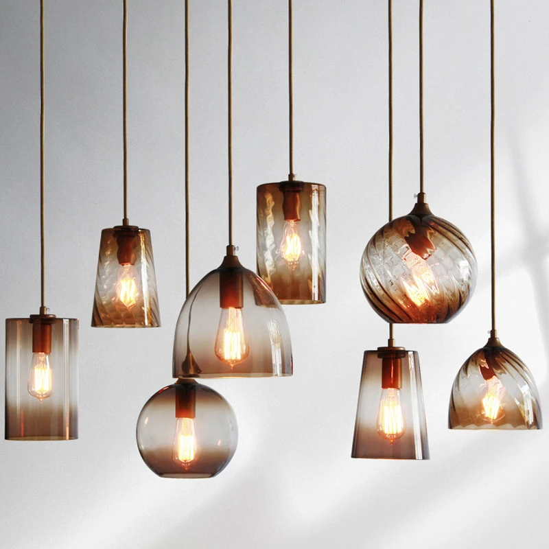 

LOFT New Simple Industry E27 Single Head Led Pendant Lamp Crystal Blue Glass Coffee Bar Restaurant Living Room Hanging Lighting