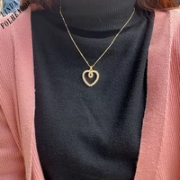 new design hollow simple style love heart fashion necklace gold plated inlaid with zircon jewelry gift