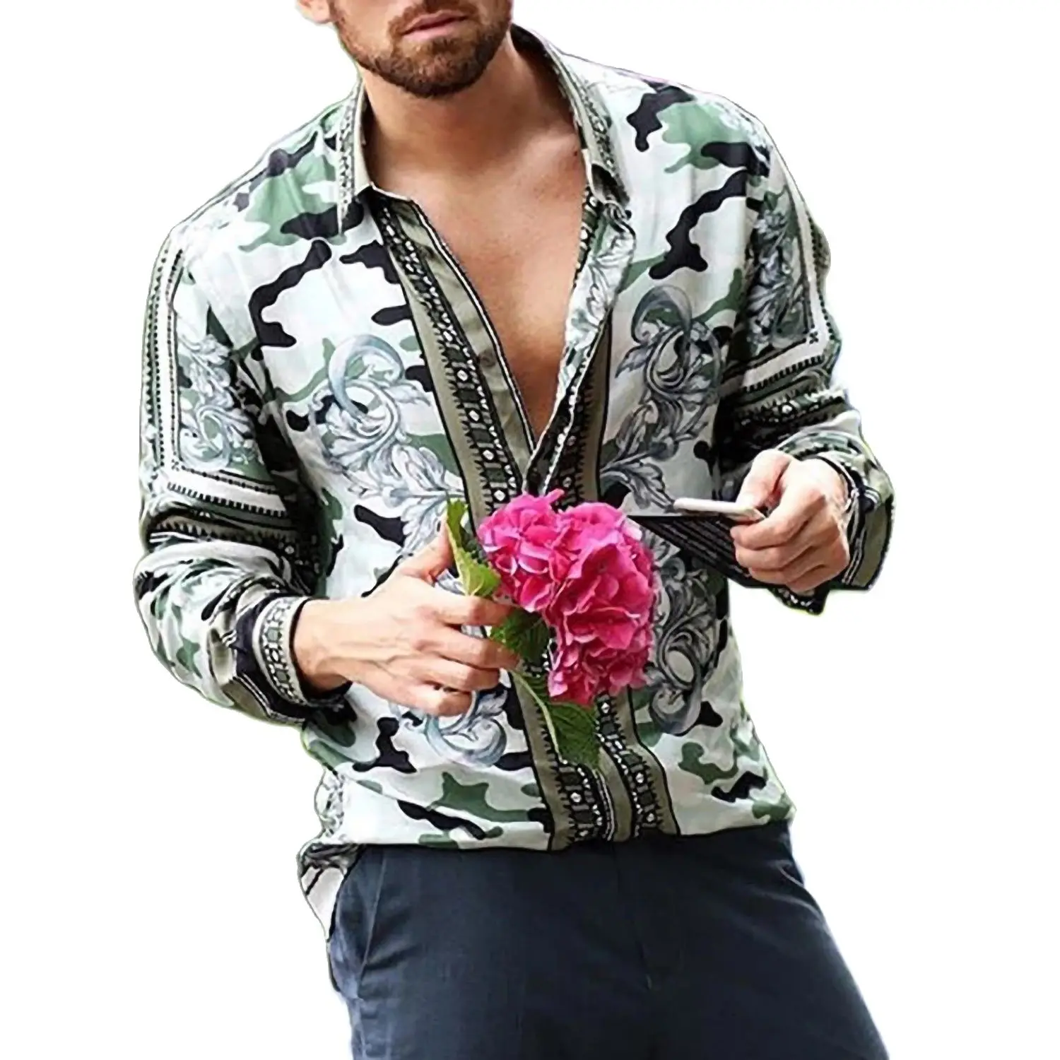 

Men's Street Print Loose Long-sleeved Shirt