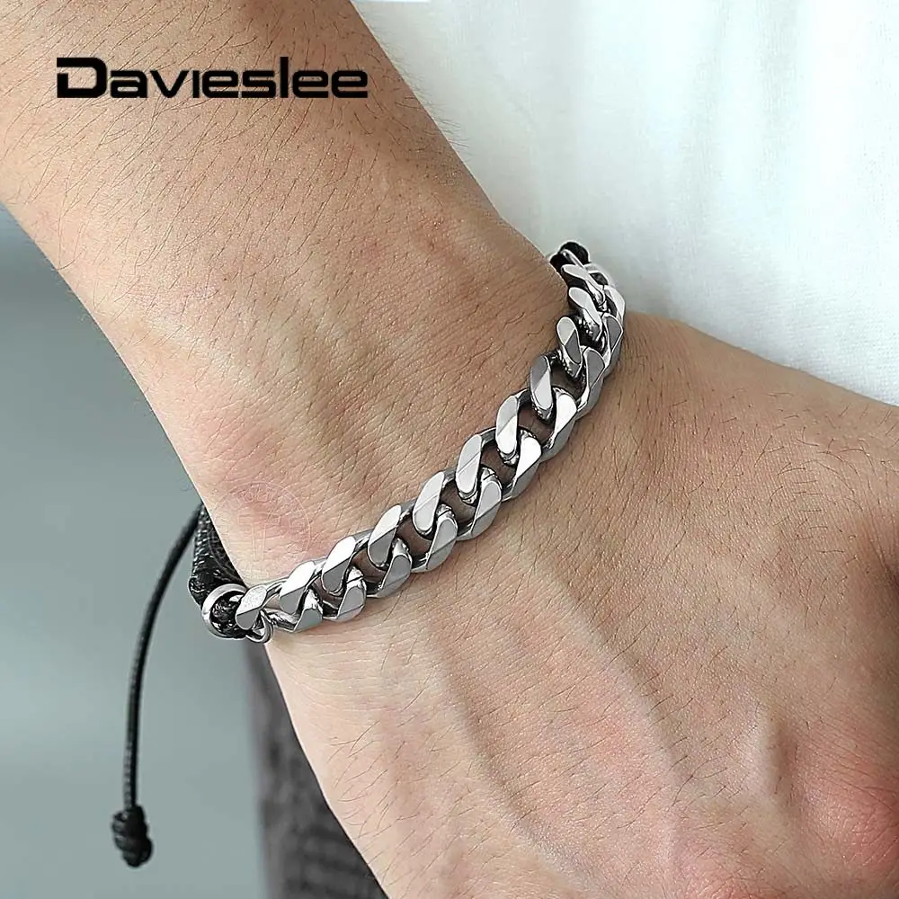 Кожаный браслет Davieslee ручной работы для мужчин нержавеющая сталь панцирный