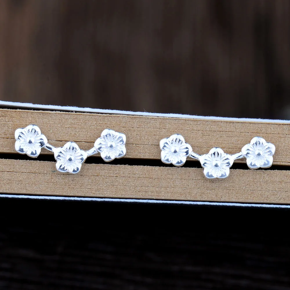 Женские серьги гвоздики из серебра 925 пробы в виде цветка вишни