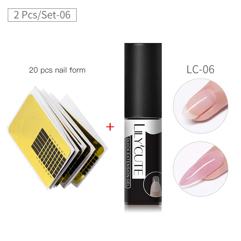 2Pcs Set6 LILYCUTE Быстрый полигелевый набор для наращивания ногтей Французский прозрачный дизайн ногтей розовый цвет кончик для ногтей Форма Кристалл УФ гель для ногтей набор - Цвет: 2Pcs Set6