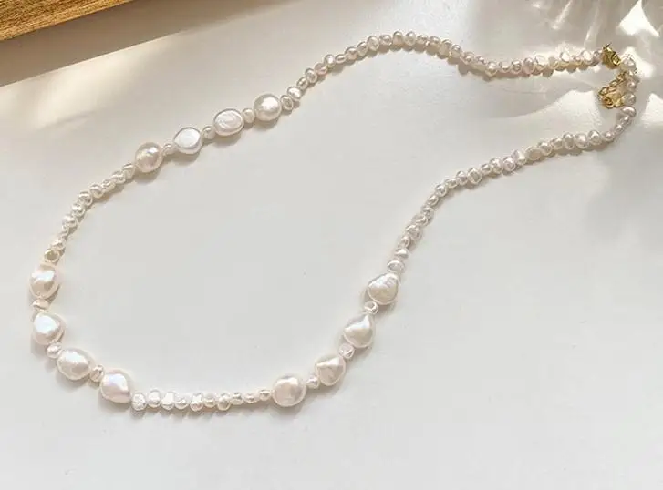 

Perfect Natural Pearl Necklace White Color Genuine Freshwater AA 4-9MM Baroque Pearls Jewelry Wedding Party Charming Women Gift