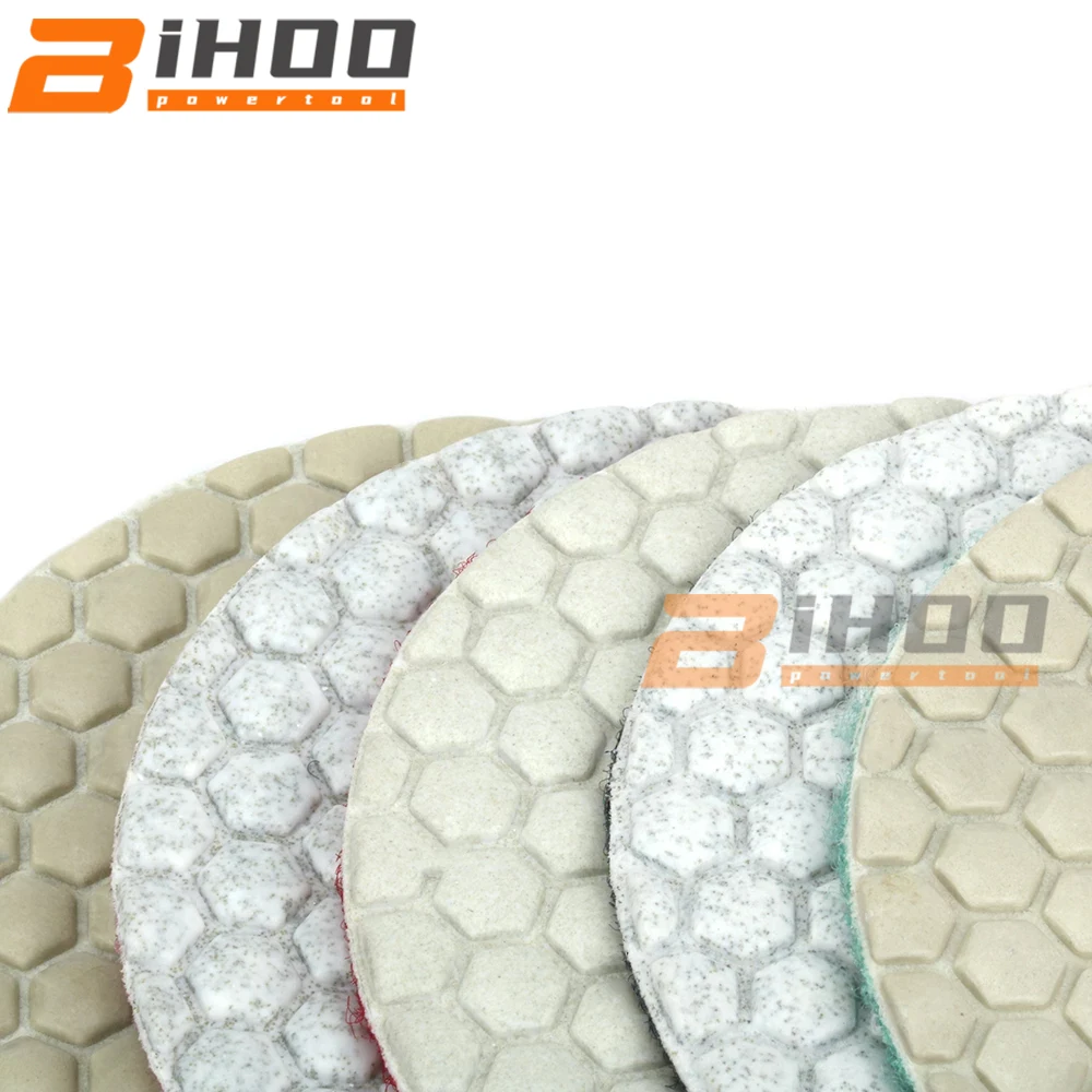 

6Pcs 4" 100mm Dry Diamond Polishing Pads With 4 Inch Backer Plate Pad For Buffing Marble Stone Granite 50#~2000# New