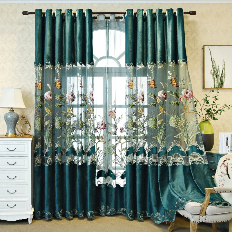 

Windows Blackout Curtains for Living Room Bedroom Balcony European-style Plant Flower Embroidery Blackout Jacquard Curtains